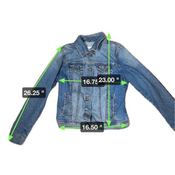 Old Navy Jacket Womens Medium Blue Jean Denim Button Front Causal Cropped - Picture 6 of 8